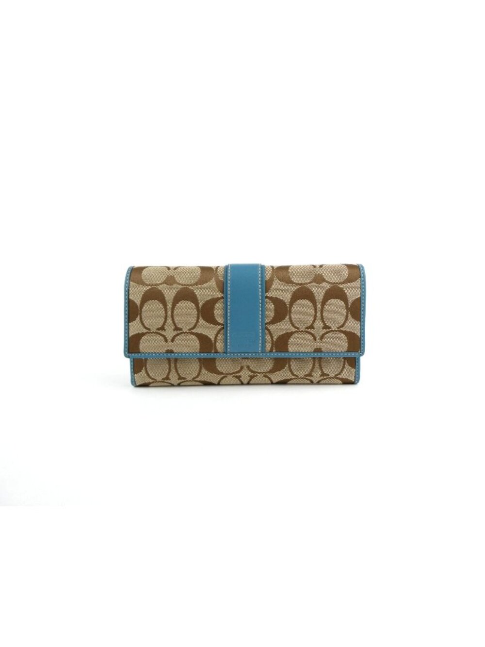Coach Signature Khaki‎ Blue Trifold Checkbook Wallet